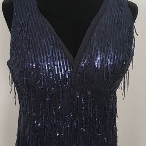 Beautiful sequin Midnight Blue Gown Size 12 Sweetheart neckline.